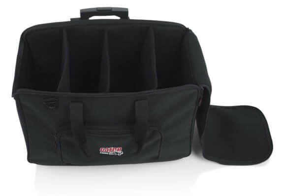 WHEELED, LIGHTWEIGHT TOTE BAG DESIGNED TO FIT UP TO FOUR (4) LED STYLE PAR LIGHTS WITH ADJUSTABLE DI